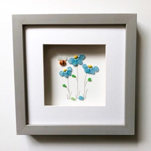 Sea Glass Art, Forget Me Nots, Sea Glass Flowers, Blue Flowers, Retirement Gift, for Her, Floral Home Decor, Unique Gift Anniversary Gift image 3