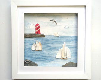 Coastal Wall Decor, Beachcombed Art, Nautical Wall Art, Pictures of Sailing Boats, Made in Cornwall, Tall Ships