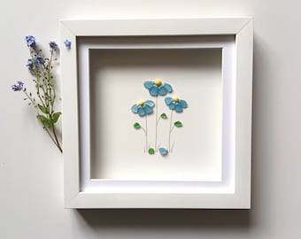 Forget Me Not Flowers, Mother's Day Gift, Sea Glass Art,  Blue  Wall Decor, Gifts for Her, Anniversary Gift Idea, remembrance