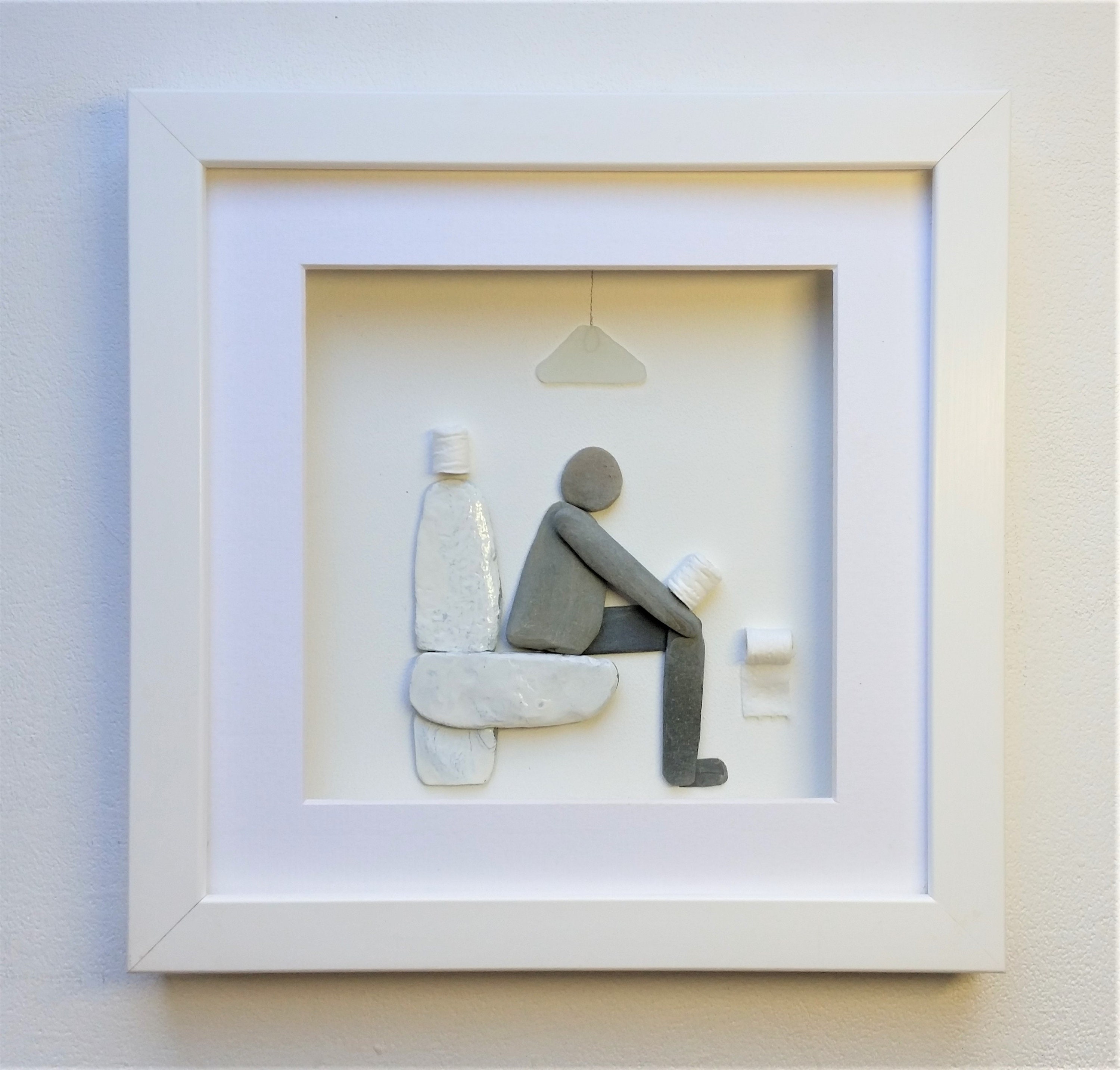 Pebble Art Man on the Toilet Bathroom Decor Humorous Wall Etsy