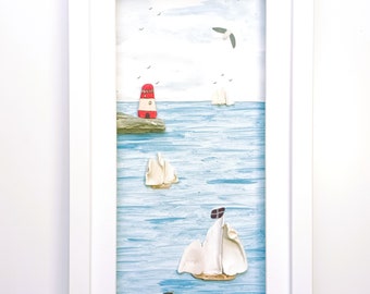 Coastal Wall Art, Cornish Beachcombed Art, Sailing Boats, Nautical Theme