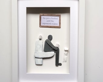 Bathroom Wall Art, Pebble Art Man on Toilet, Funny Gift Idea, for Him