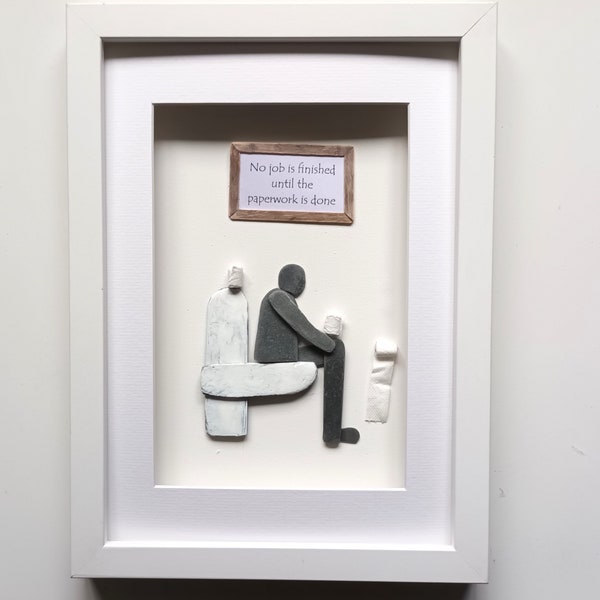 Bathroom Wall Art, Pebble Art Man on Toilet, Funny Gift Idea, for Him