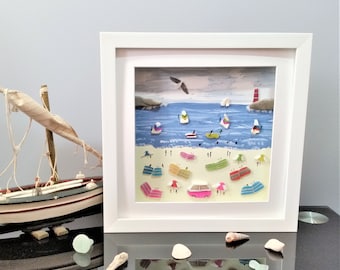 Coastal Wall Art, Cornish Summer Holiday Beach Scene, Beachcombed Art, Humorous Wall Art,