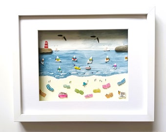 Beachcombed Wall Art, Beach Decor, Sea Glass Art, Summer Holiday Beach Scene, Made in Cornwall, Unusual Gift Idea