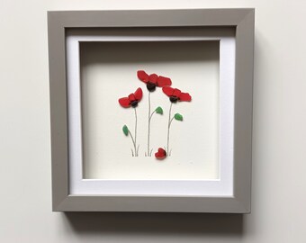 Sea glass Poppy, Poppies, Unusual Gifts for Her, Floral Wall Decor