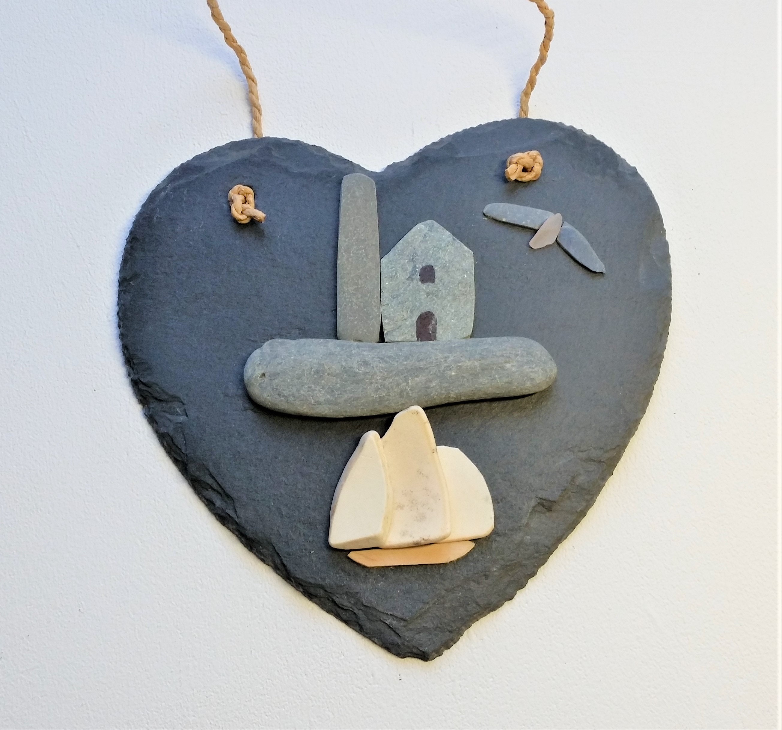 Cornish Tin Mine and Tall Ship on a Hanging Slate Heart 10th Etsy