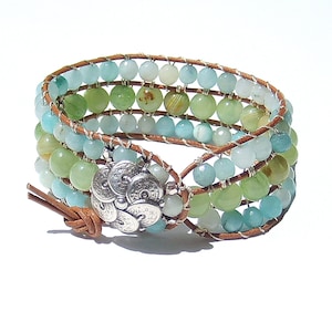 Blue Leather Wrap Cuff Bracelet, Bohemian Jewelry, Leather Bracelets for Women, Country Western Jewelry, Boho Wrap Leather Bracelet