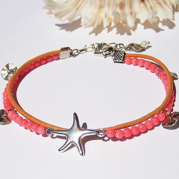 Pink Coral Leather Anklet Leather Jewelry Ankle Bracelet Adjustable Anklets for Women Anklet Beach Jewelry Foot jewelry Body Jewelry Anklet