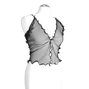 Crop Mesh Cami Top Black: Revealing Sheer V Neck Vest for Women