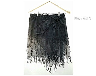 Pixie Skirt, Gothic Festival Clothing Black Wrap Net Asymmetric Miniskirt