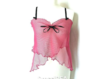 Sheer Pixie Top Pink Mesh Cami Asymmetric Open Seethrough Clothing