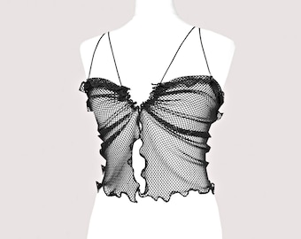 Crop top transparent froncé transparent en mesh Vêtements Tenues gothiques ouvertes pour femme