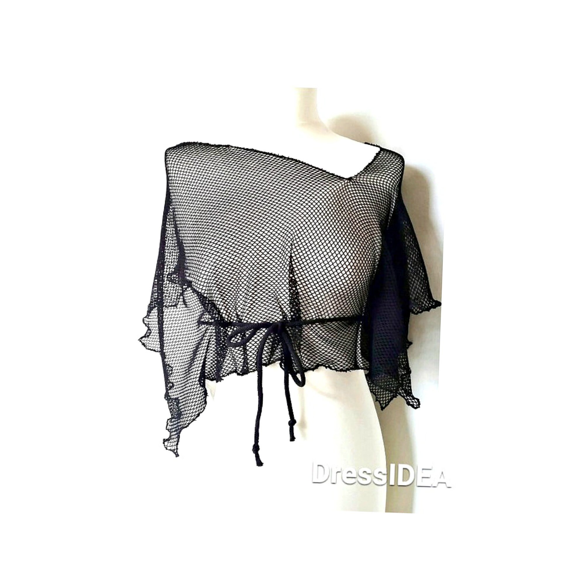 Fishnet Crop Shirt Top Sheer Poncho 