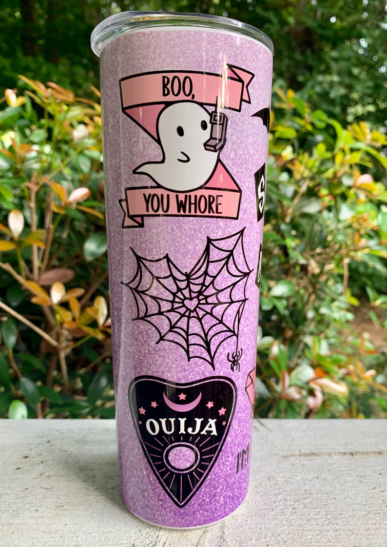 Mean Girls Halloween 20oz Skinny Tumbler, Halloween Cup, Spell Book Mean Girls Purple Glitter Cup, I'm a Witch Duh, Wednesdays wear black 