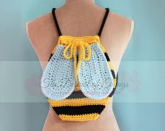 Bumble Bag - Crochet Drawstring Pouch | Bee Backpack PDF | Kawaii Shop