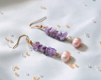 Purple n Pearls -Amethyst & Pearl Earrings