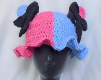 Bi-Color Hat - Crochet Bucket Hat | Pink & Blue Ear Kawaii Hat