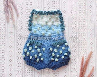Blue Gradient Baby Romper | Ruffled Newborn Outfit + Adjustable Straps