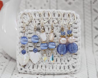 Shell & Blue Glass | Pearl Stitch Markers | Knit And Crochet