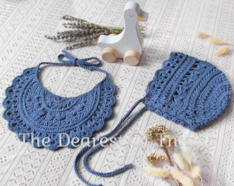 Deep Blue Bib & Bonnet Set - Cotton/Rayon