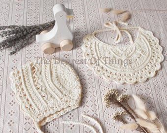 Eggshell Bib & Bonnet Set - Cotton/Rayon