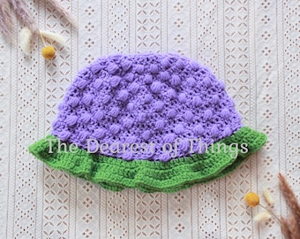 Lavender Berries - Crochet Bucket Hat | Floral Sun Cap | Spring Hat