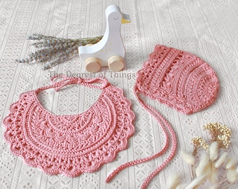 Mauve Bib & Bonnet Set - Cotton/Rayon
