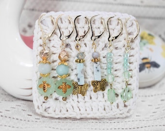 Green Jade & Turquoise | Bee Stitch Markers | Knit And Crochet
