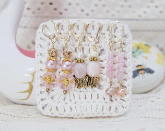 Pink Opal & Pearl | Bee Stitch Markers | Knit And Crochet