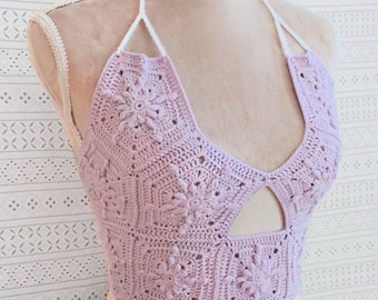 Sun Burst Halter Top | Summer Crochet Bikini | Pale Purple