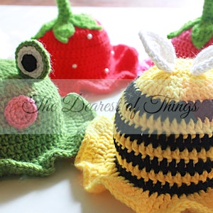 Bucket Hat Cuties© PDF Crochet Bucket Hat Pattern 4 In 1 Sun Hats Spring Accessories Newborn to Adult afbeelding 1