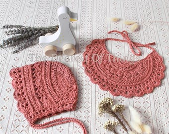 Dark Mauve Bib & Bonnet Set - Cotton/Rayon