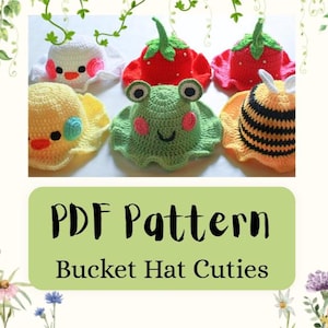Bucket Hat Cuties© - PDF Crochet Bucket Hat Pattern | 4 In 1 | Sun Hats | Spring Accessories | Newborn to Adult