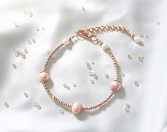 Gold & Pink Pearl Bracelet | Lobster Claw Closure
