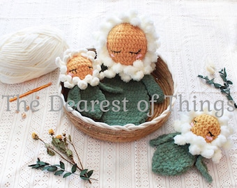Handmade Chamomile Flower Lovey Plush Toy, 100% Polyester Yarn Snuggler
