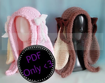 Shy Bunny Hood© - Crochet Rabbit | PDF | Kawaii | Cosplay | Mori Hat