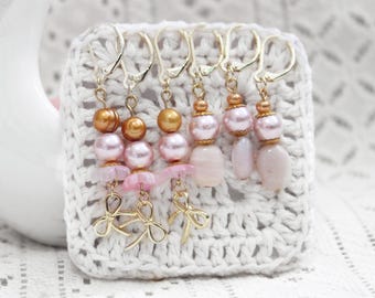 Pink Opal & Pearl | Floral Stitch Markers | Knit And Crochet