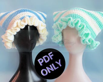 PDF Crochet Pattern - Ruffle Cat Ear Beanie
