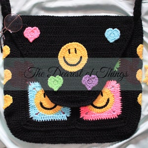 Good Vibes© - PDF Crochet Bag Pattern | 70s Inspired Happy Faces | Boho Hippie Satchel | Cross Body Bag