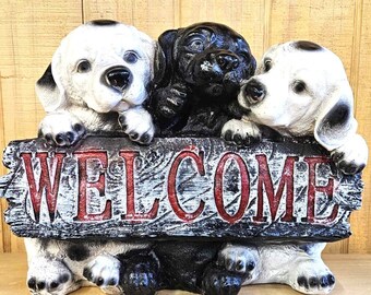 Triple Dog Welcome Statue Piggy Bank 9.5 inches tall 12 inches wide 6 inches depth FREE SHIPPING