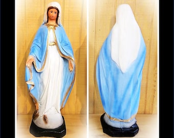 Our Lady of Grace Statue Virgin Mary Hand Painted Large Chalkware ~23.5" x ~9" wide x ~6.5" depth FREE SHIPPING
