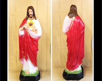 Sacred Heart of Jesus Statue Large Chalkware 24" tall x ~6.5" wide x ~6.5" depth FREE SHIPPING