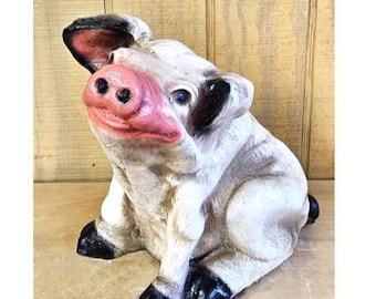 Rustic Piggy Bank Chalkware 10" tall 7" wide 10" long Three different colors Free Shipping (No hole / stopper)