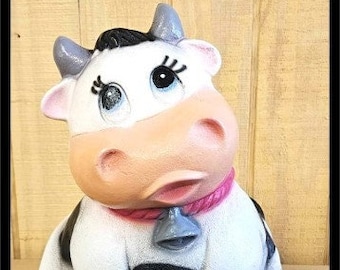 Cow Piggy Bank Large Chalkware Bank 11" tall x 9.5" wide x 9.5" depth No Stopper FREE SHIPPING 4 different colors