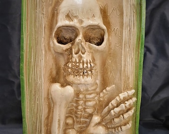 Piggy Bank Skeleton Spell Book Green Spooky Chalkware Coin Bank Free Shipping