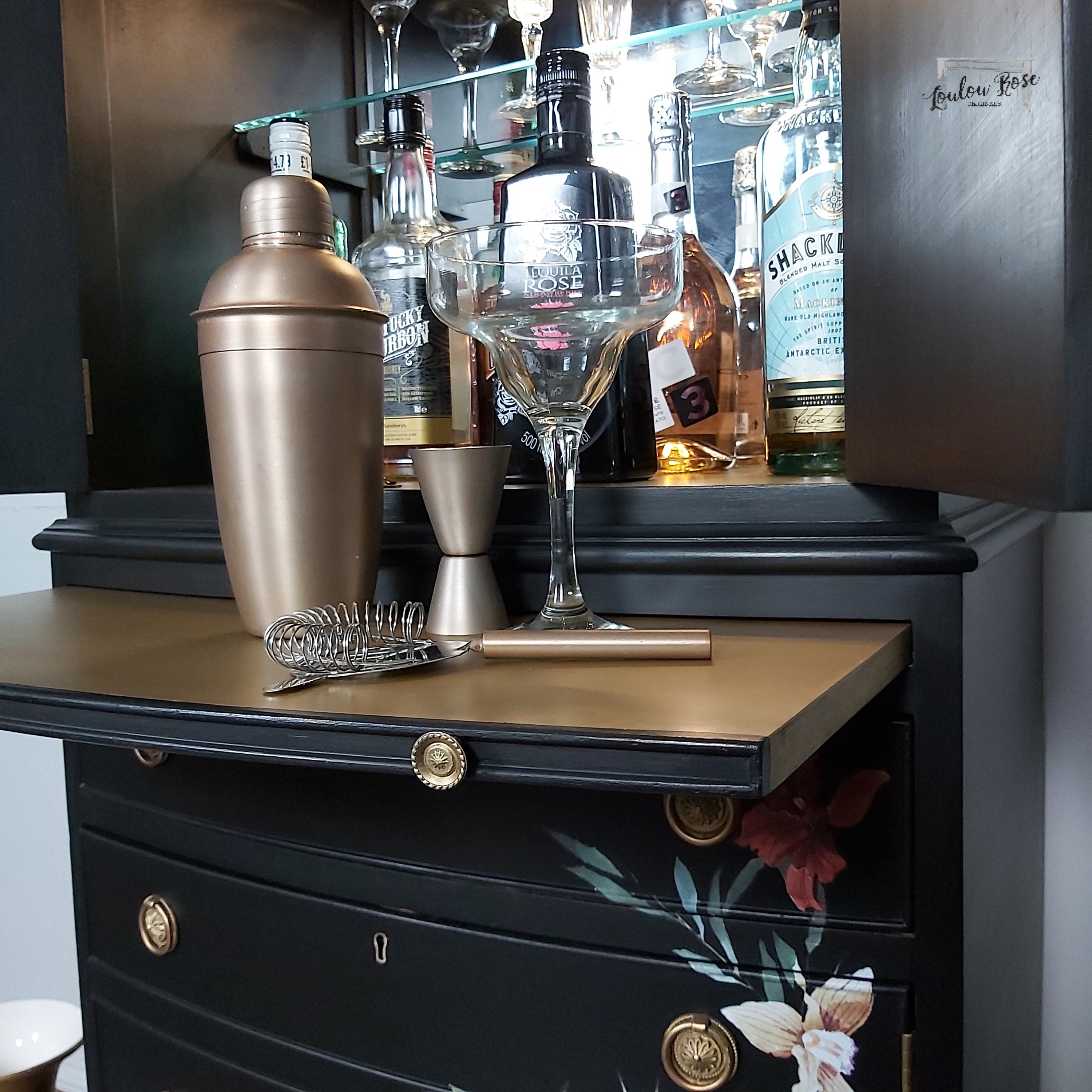 Black Drinks with Floral Design Etsy