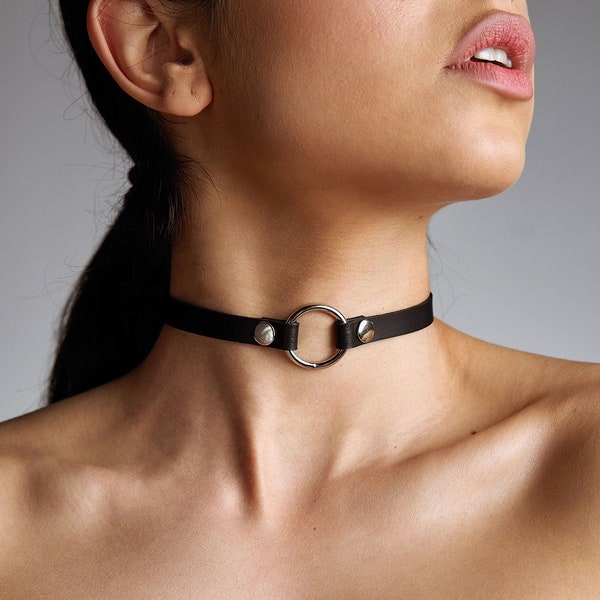 Leather Choker, BDSM,O ring Collar,  Bdsm Collar, Christmas Gift, Plus Size Collar,Submissive Collar, Black Choker,Gay Collar,Sex Collar