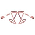 Garter Belt with Handcuffs, Leather Pink Leg Harness, Thigh Bdsm Harness, Bondage Harness for Women Fetish Wear, Role Play Gift Rave Outfit
