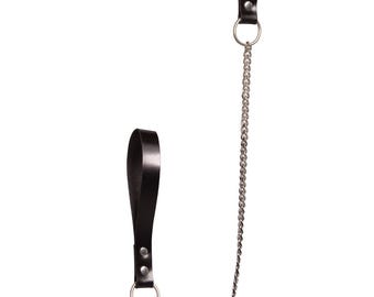Italian Leather Leash with Chain: Handcrafted Nickel-Plated Hardware, 72cm Length
